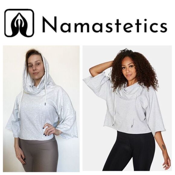 Namastetics Hoodie Athleisure NEW Activewear Pullover Lounge XL Grey Crop - Picture 4 of 15